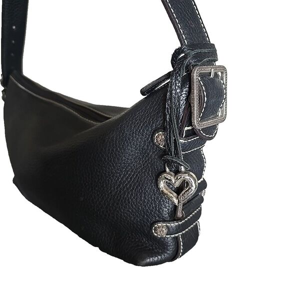 Brighton Black Pebbled Leather Shoulder Bag Women’s Purse Y2K Vibes Queen Of Lov - Picture 2 of 8